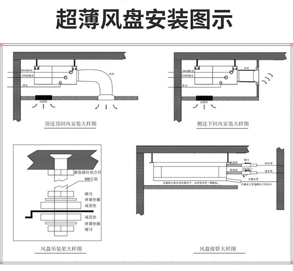超薄臥式暗裝風(fēng)機(jī)盤管安裝圖示