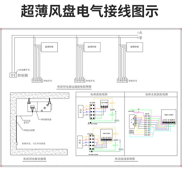 超薄臥式暗裝風(fēng)機(jī)盤管電氣接線圖示